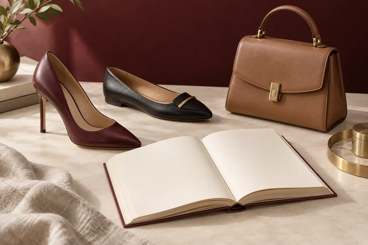 Editorial guide library still life with shoes, materials and notes